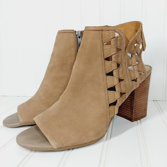 Franco Sarto Shoes - Women’s Franco Sarto Marty Tan Suede Leather Peep Toe Booties D165